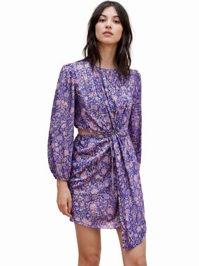 MAJE Cutout Metallic Fil Coupé Floral-Print Georgette Mini Dress SIZE LARGE NEW
